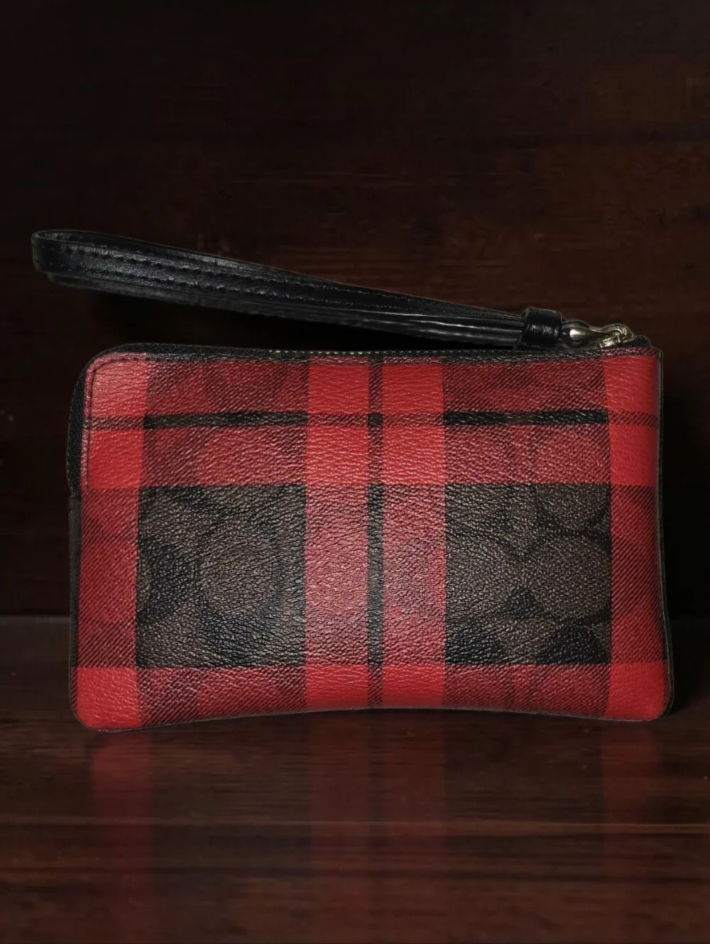 Coach Corner Zip Wristlet in Signature Canvas with Field Plaid Print - Picture 2 of 8